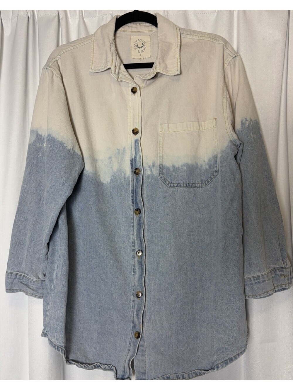 Fantastic Fawn Cotton Denim Bleached Duo Tone Button Down Shacket Shirt Small